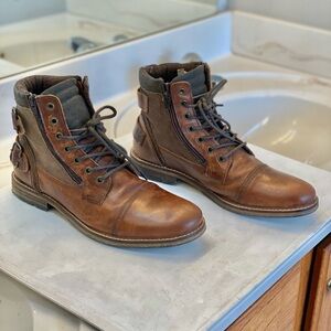 Franco Fortini Dalton Men brown leather laced up zipped side, size 9.5 perfect